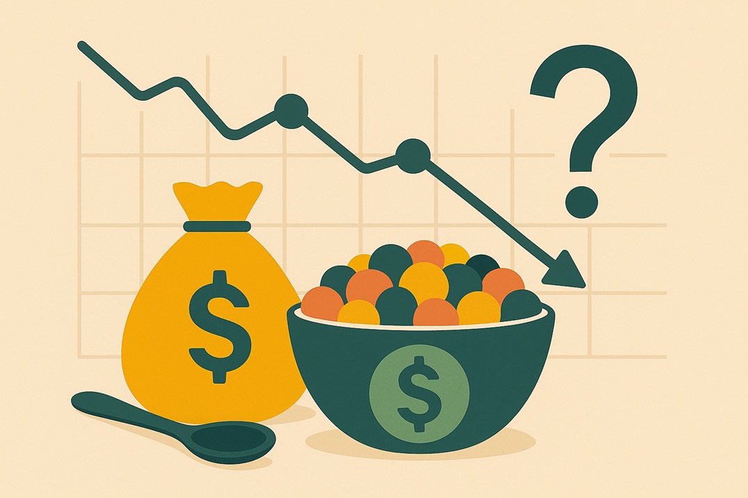 Flat-style illustration showing a financial dashboard with exchange rate fluctuations and bubble tea ingredient icons, representing how currency shifts affect B2B purchasing
