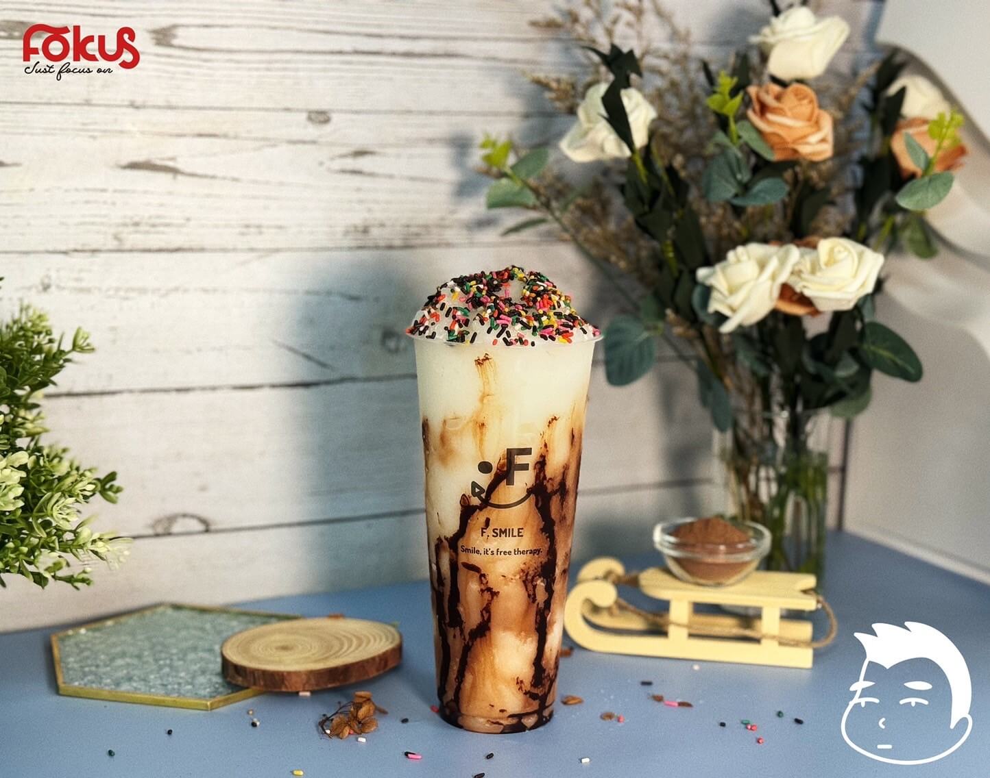 Delicious Black Forest Yogurt Smoothie Topped with Fresh Cherries and Chocolate