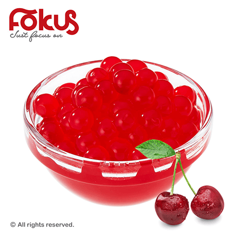 Cherry popping boba for bubble tea and fruit drinks – vibrant red bursting pearls with sweet cherry flavor