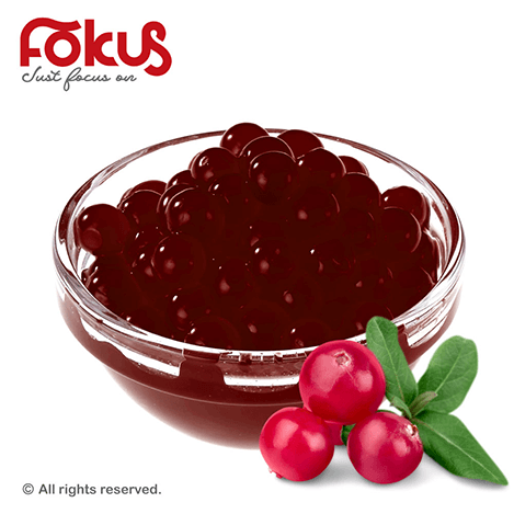 Cranberry popping boba for bubble tea and fruit drinks – tart red bursting pearls with berry flavor